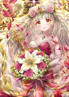 Anime Girl with Flowers and Roses
