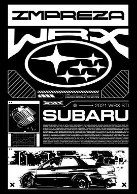 Subaru Impreza Black and White Poster