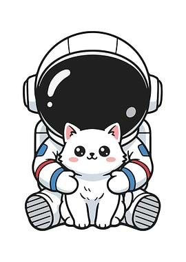 Astronaut with Cat Cartoon Illustration