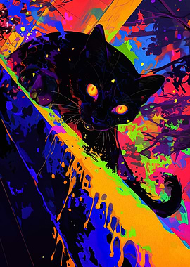 Psychedelic Black Cat Art