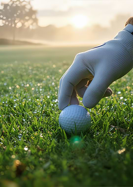 Golf ball on dew-kissed grass