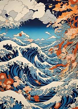 Japanese Waves and Floral Art