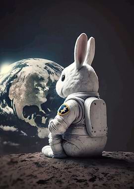 Astronaut Rabbit Gazing Earth