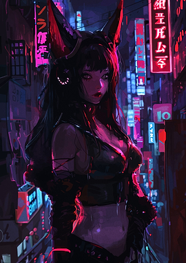 Cyberpunk Girl in Neon Cityscape