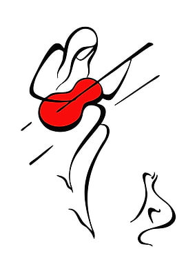 Woman playing guitar with cat art