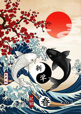 Yin Yang Koi Fish Japanese Art