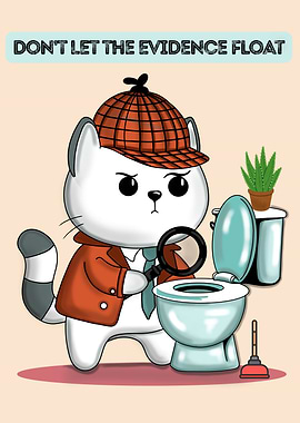 Detective Cat Toilet Humor