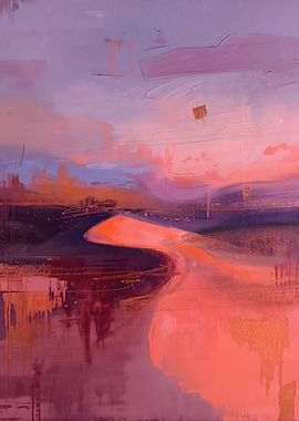 Abstract Landscape Painting with Pink Hues