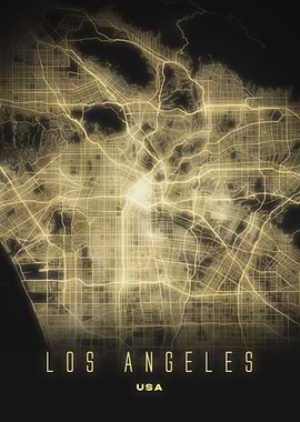 Los Angeles Urban Grid Art Print - Illuminated City Streets Map | USA