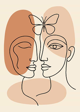 Minimalist Faces with Butterfly Line Art