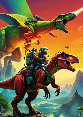 Dinosaur Riders Fantasy Landscape