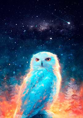 Celestial Owl in Starry Night