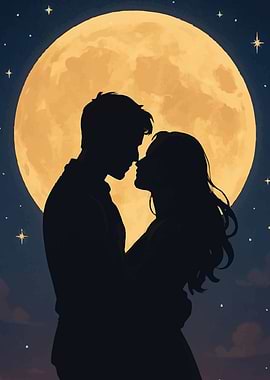 Romantic Silhouette Couple Under Moonlight