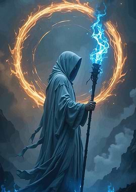 Hooded Figure Staff Magic Circle