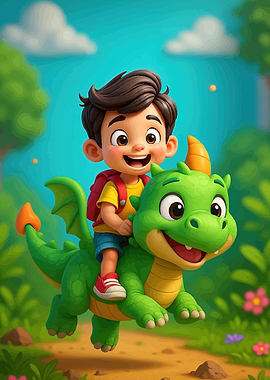 Boy riding dragon
