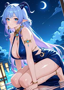Anime Girl with Horns in Blue