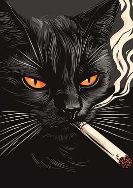 Smoking black cat