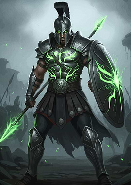 Futuristic Spartan Warrior Glowing Armor