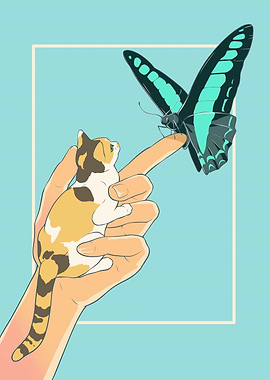 Cat and Butterfly Illustration