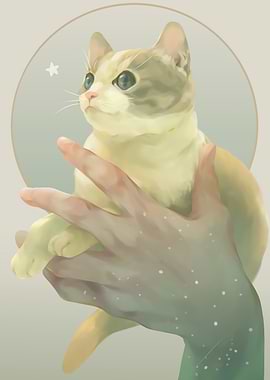 Cat in Hands Digital Art