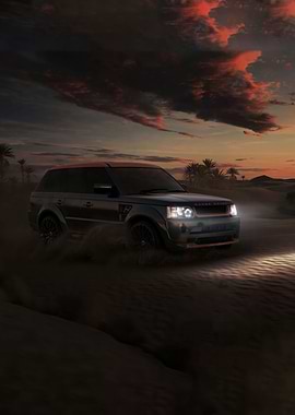 Range Rover in Desert at Sunset