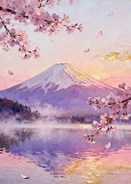 Mount Fuji Cherry Blossom Painting