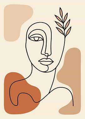 Abstract Line Art Woman with Leaf