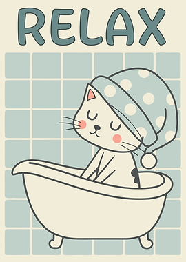 Relaxing Cat in Bathtub Illustration