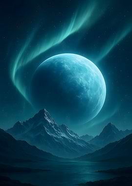 Blue Planet over Mountain Landscape