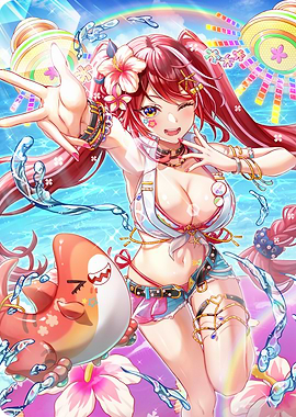 Anime Girl Summer Beach Illustration