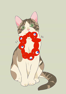 Cat with Red Eyeball Garland