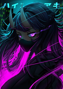 Cyberpunk Oni Girl Digital Art