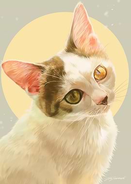 Portrait of a White and Brown Cat