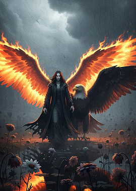 Woman Flaming Wings Eagle