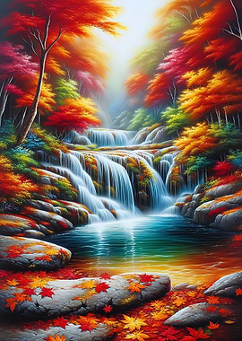 Autumn Waterfall Landscape Haven