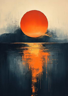 Abstract Sunset Over Water Painting