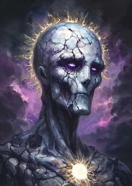 Stone Figure with Glowing Eyes and Chest