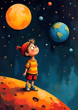 Cartoon Boy Gazing Planets