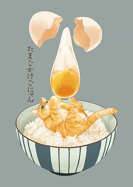Cat in Rice Bowl with Egg
