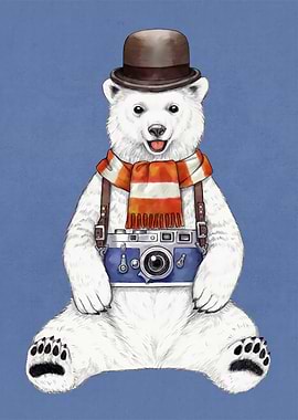 Polar Bear Photographer with Hat and Scarf