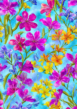 Floral Watercolor Pattern with Vibrant Colors