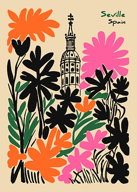 Seville Spain Floral Illustration