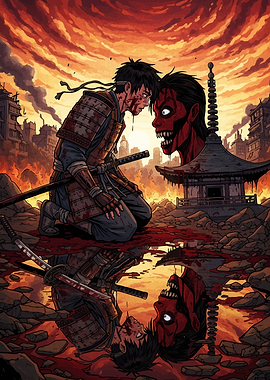 Samurai and Demon in Ruined City