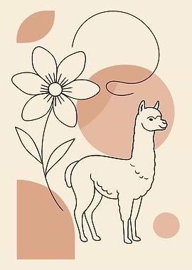 Minimalist Llama and Flower Line Art
