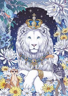 Regal White Lion with Crown Illustration