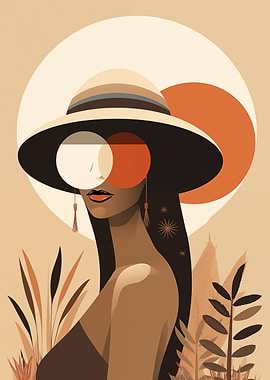 Boho Woman Art with Hat