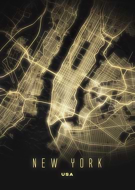 New York Luminous City Map – Modern Urban Art Poster | USA