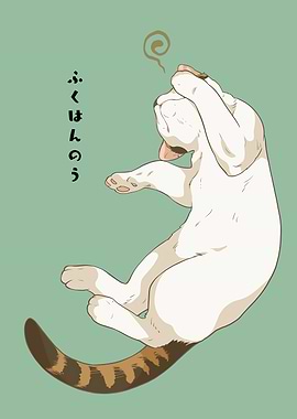 Cartoon Cat Illustration on Green Background