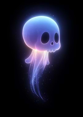 Glowing Skull Ghost on Black Background