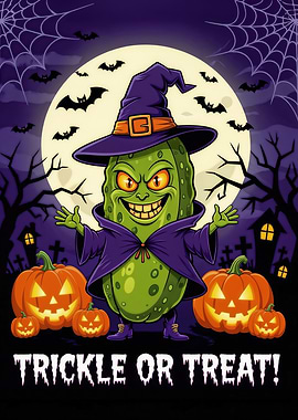 Halloween Pickle Witch Cartoon Illustration
